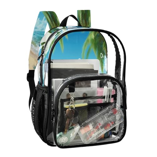 Palm Sea Beach Clear Backpack - Stadium Approved Large 15.7-inch Waterproof Transparent Bag for Sports, Concerts, Work, Travel#1422