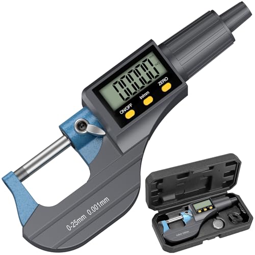 AccuGrapha Digital Micrometer Outside Micrometer Precision Measuring Tool 0-1/0-25 mm Inch/Metric 0.00005/0.001 mm Machinist Thickness Gauge Tool Large LCD Display