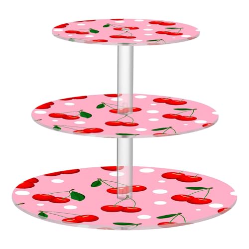 Nander 3 Tier Cupcake Stand,Red Cherry Large Cupcake Tower Display, Round Cupcake Holder, Acrylic Dessert Stand, Pastry Display Tree for Party, Wedding, Baby Shower