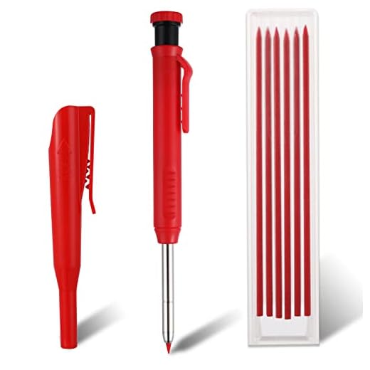 Cobee Lápices mecánicos de carpintero con 6 recambios, lápices de carpintero sólidos con sacapuntas integrado, para carpintería, agujeros profundos, lápices automáticos de punta larga para(rojo)