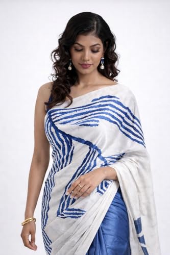 Image of Japan Satin Floral Print Saree for Women with Blouse Piece - Satin Finish Draped Saree