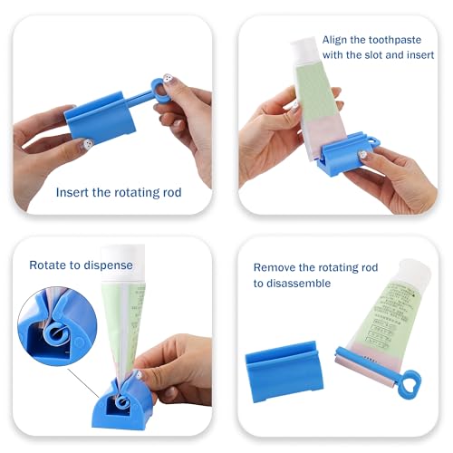 Toothpaste Squeezer, Tube Squeezer 2 Pack, Rolling Toothpaste Dispenser, Plastic Tube Roller Tool, Manual Roller for Paste Cream Bathroom Counter