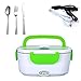Produktbild DIKER Elektrische Heizung Lunchbox - 2 In 1 für Auto/LKW und Büro 220V & 12V 40W Edelstahl Warmhaltebox Tragbare Food Box Löffel für Auto Haushalt Camping (Grün)