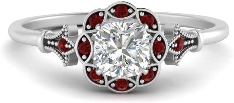 Choose Your Gemstone Vintage Halo Diamond CZ Engagement Ring Sterling Silver Cushion Shape Vintage Engagement Rings Minimal Modern Design Birthday Gift Wedding Gift US Size 4 to 12