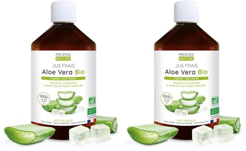 Jus d'aloe vera bio contre les ballonnements : lot de 2 flacons de 500ml Propos'Nature
