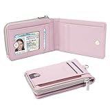 Teskyer Carteras para Mujer - Bloqueo RFID, Minimalista, Piel Sintética, Capacidad hasta 10 Tarjetas, 2 Ventanas para ID, 1 Bolsillo para Monedas con Cremallera, Lila