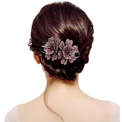 Pack de 4 Pinzas de Pelo Grandes con Doble Flor de Cristal Rhinestone, Clips de Pelo Decorativos para Mujeres para Cabello Grueso miniatura 3