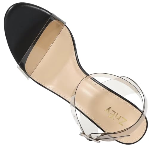 Image of ZriEy Women's Clear Heels Chunky Block Mid High Heeled Sandals