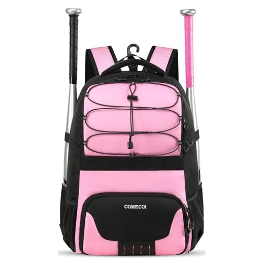 COMECOI Softball Bag, Lightweight Baseball Backpack with Shoes Compartment, Baseball Bat Bags with Fence Hook for TBall Bat & Equipment, for Batting Mitten, Helmet, for Girls, Boys, Youth, Adults
