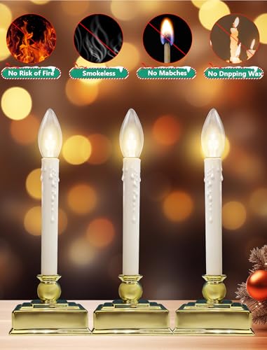 Image of 4 Pack Christmas Battery Operated LED Window Candles with Timer 6-18 Hour, 12 inch Flameless Candle Lamp, Candle Lights for Indoor Party Mantels Table Birthday Home Decor, Gold