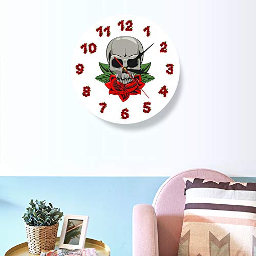 Wall Clock 12 Inch Fashion Skull With Flower Rose Numbers Gothic Home Decoration Retro Tattoo Skeleton Design Battery Operated Silent Non-Ticking For Home Office School Bedroom Decor Gift Ideas #TOP4