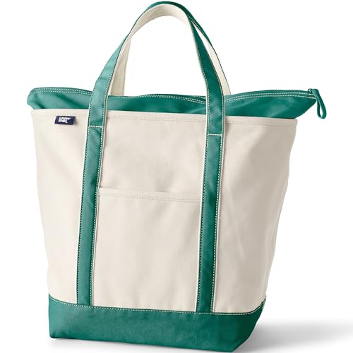 Image of Lands' End Zip Top Long Handle Canvas Tote Bag