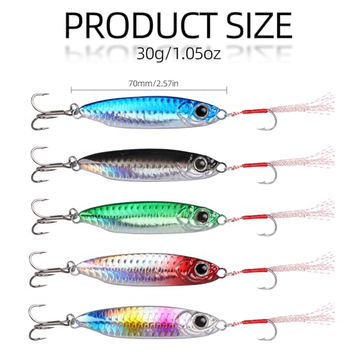 Tripquips Saltwater Jigs Fishing Lures with Ultra-Sharp Hooks, Saltwater Spoon Lure for Tuna Salmon Grouper, Sea Fishing Jigging Lure, Trolling Spoon for Bass Fishing-30g-5PCS by Tripquips - Image 6