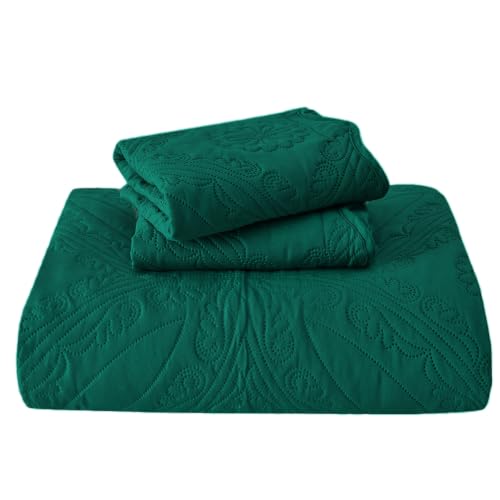 Image of Kingnex Oversized King Bedspreads 128x120 for Extra Wide Tall King or Cal King Bed Ultrasonic Quilted Coverlet Set 3 Piece Include 1 Quilt 2 Pillowcases Rain Forest Green