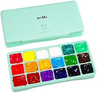INK LAB HIMI Gouache Paint Kit 18 Vibrant Colors Non Toxic Paints Jelly Cup Design with Palette Portable for Professional Artists Kids, Rich Pigment, 30ml/Cup