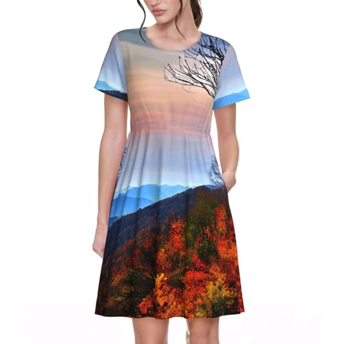 Robe d'été à manches courtes Blue Ridge imprimé montagne pour femme