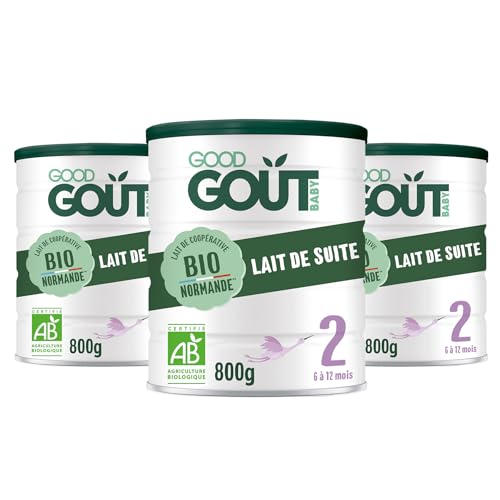 GOOD GOÛT - Lot de 3 - Lait Infantile 2ème Âge - Lait de Suite Format Poudre - de 6 à 12 Mois - sans Huile de Palme - sans Maltodextrine - Crème de Lait Bio - Fabriqué en Normandie - 800 g