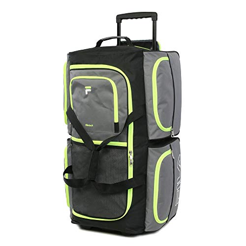 Fila 7-Pocket Large Rolling Duffel Bag, Grey/Neon Lime, One Size