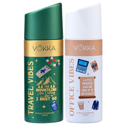 Image of Vokka Vibes Deodorant Body Spray Combo Pack 300ml - 150ml x 2 | Office & Travel Vibes | Unisex Long Lasting Deo | Fresh Fragrance for Office & Travel | Daily Use Perfume Bodyspray for Men & Women
