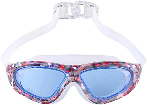 LFDHSF Swimming Goggles Adults, Leopard Printing Large Frame Plated Waterproof Anti-Fog HD UV