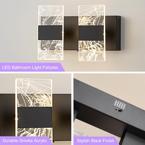 Image of Matte Black Modern LED Bathroom 2-Light Vanity Light Over Mirror