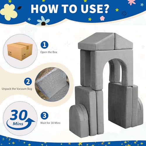 wanan Kids Couch 10PCS, Modular Kids Play Couch for Playroom Bedroom, 10 in 1 Multifunctional Kid Sofa for Playing, Creativing, Sleeping, Indoor Toddler Couches for Boys and Girls(Grey)