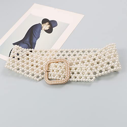 Women Beaded Waist Belt Stretchy Belt Wide Pearl Elastic Sashes For Rhinestone Dress Belts Trendy Waist Decoration4