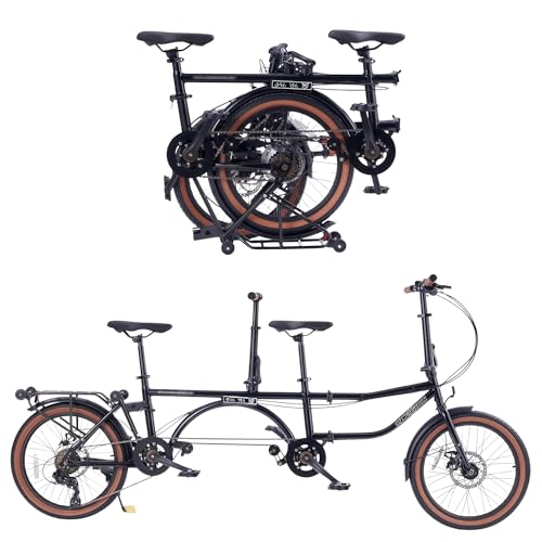 ECOSMO Tandem Bike - Folding Bike - Adult 20 Inch Bicycle - City Bike 7 Speed - Dual Disc Brakes - 4-Way Folding - Hi-Ten Steel Frame -Rear Rack Mudguard Bell Kickstand- Black Weight 30kg-20TF02BL