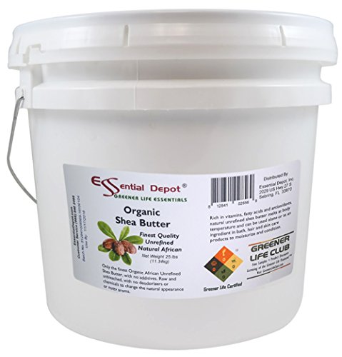 Shea Butter - Grade A - Organic - Unrefined - 25 lbs in a 3.25 Gallon Pail - HDPE microwavable container with resealable lid and removable handle