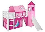 Lilokids Spielbett Jelle Eiskönigin, Hochbett mit Turm, Rutsche und Vorhang Kinderbett, Holz, rosa, 208 x 98 x 113 cm