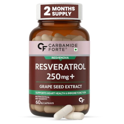 Image of Carbamide Forte Resveratrol 250mg with Grape Seed Extract | Pharma Grade Resveratrol Supplements for Max Absorption - 60 Veg Capsules