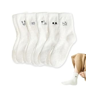 Canzoon Thermische Sokken Dames 5 Paar Dames Warme Sokken Fluffy Socks Womens White Bed Socks for Home Office School Hiking, Ideaal Kerstcadeau voor Vrouwen