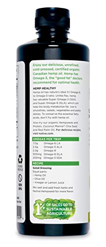 Nutiva Organic Cold-Pressed Unrefined Raw Hemp Seed Oil, 24 Ounce, USDA Organic, Non-GMO, Whole 30 Approved, Vegan, Gluten-Free & Keto, Rich In Omega 3 & 6 Fatty Acids - Image 3