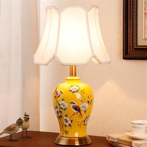 Image of Contemporary Flowers Birds Ceramics Table Lamp American Village Living Room Bedroom Study Villa Hotel Retro Creativity Bedside Desk Lamp (Style 2)