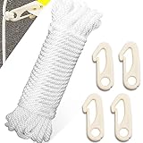 Amgate 50 Feet Flag Pole Halyard Rope + 4 PCS Flag Pole Clip Hooks - 1/4' Polyester Flagline for...