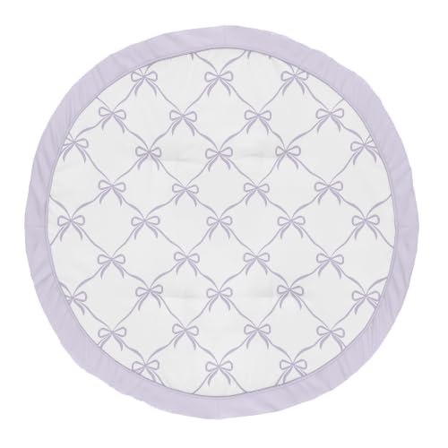 Image of Sweet Jojo Designs Baby Play Mat (Purple Bows) for Girls, Infant, Toddler Padded Floor Mat, Tummy Time Activity, Newborn Essentials Round Playmat for Babies (Lavender Bow Vintage Coquette Aesthetic)