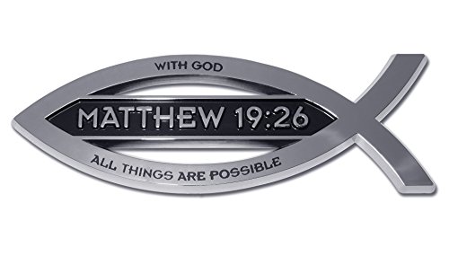 Elektroplate Christian Fish Matthew 19:26 with Verse OEM Chrome Emblem for Cars, Trucks, and All Auto | Universal Fit at 4
