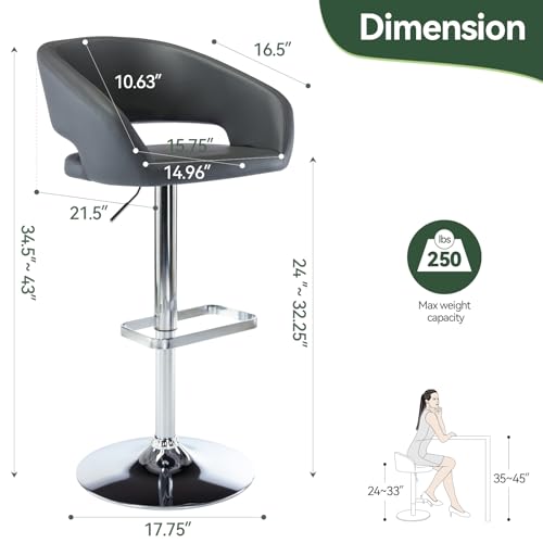 Image of PU Leather Adjustable Swivel Counter Height Bar Stool, Grey