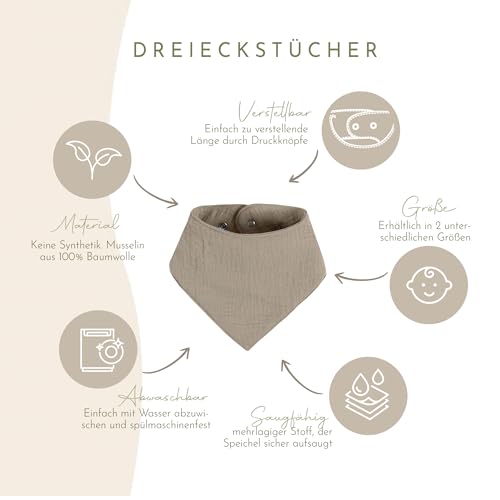 ARTEE Personalisiertes Halstuch Dreieckstuch aus Musselin Gaze 100% Baumwolle für Babies und Kleinkinder in 2 Grössen erhältlich, mit Namens Personalisierung aus OekoTex zertifiziertem Druckmaterial