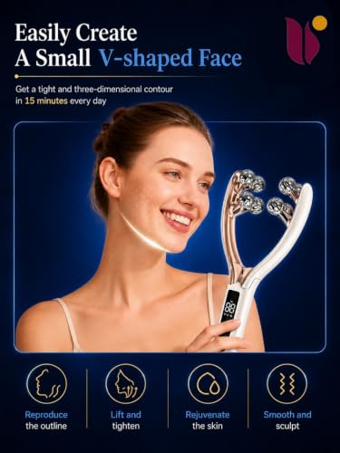 Image of 4-in-1 EMS Jawline Massager with RF Heat, Red & Blue Light Therapy | Electric V Face Sculpting Roller for Double Chin, Jawline, Neck & Face | Rechargeable Facial Gua Sha Roller