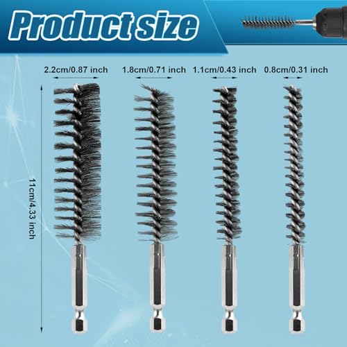4 escovas de arame de aço inoxidável, escova de aço inoxidável de 1,9 cm, 1,2 cm, 9,5 cm, 7/20,3 cm,