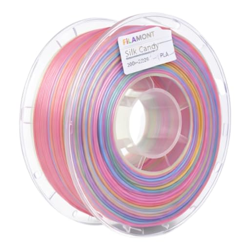 Image of FILAMONT Premium Shiny Silk PLA 3D Printer Filament 1.75mm 1kg Spool, Smooth High-Detail Printing with Silky Gloss Finish - (Silk Candy Rainbow)