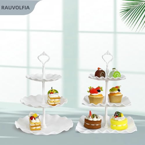 Rauvolfia 03-1003-2PWWR 2 Set Of 3-Tier Plastic Cupcake Stand Dessert Plates Mini Cakes Fruit Candy Display Tower White For Birthday Tea Party Baby Shower Serving Tray thumb #6