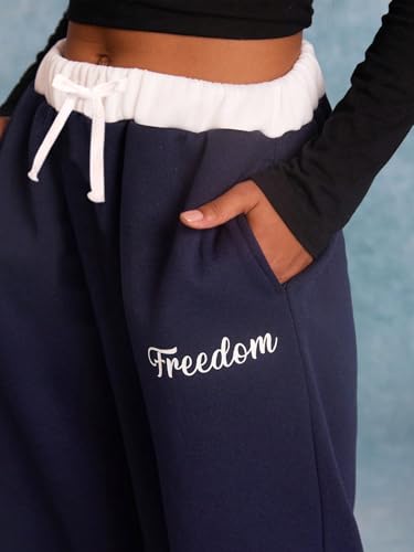 Girl's Baggy Sweatpants Letter Print Elastic Waist Wide Leg Pants Joggers Track Pants Trendy4