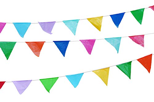 Colorful 115 Ft Long 70 Carnival Flag Triangle Pennant Banner Garland. 5 Pack,Plastic For Fiesta Party, Circus Decorations Supplies Multicolor, Car Dealer Business Grand Opening Welcome Advertising De #TOP4