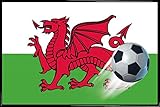1art1 Fußball Poster Plakat | Bild & Kunststoff-Rahmen - Der Rote Drache, Wales Flagge (91 x 61cm)