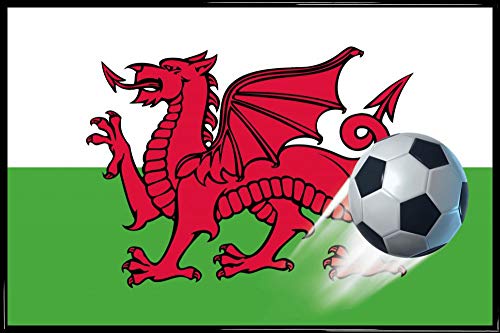 1art1 Fußball Poster Plakat | Bild & Kunststoff-Rahmen - Der Rote Drache, Wales Flagge (91 x 61cm)