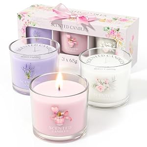 Scented Candles, Scented Candle Gift Set for Stress Relief, 3 Votive Candles for Women and Men, Birthday Candle Gifts for Women, Christmas Candles for Women (Pink + Purple + White, 7 oz)