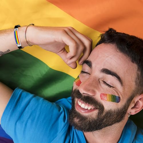 Rainbow Pride Bracelet Acrylic Stretch Bead/Rubber Bracelets for Men Women LGBT Bracelet for Gay Lesbian Couples Pride Month Friendship Jewelry Gift LGBTQ Parade Accessories3