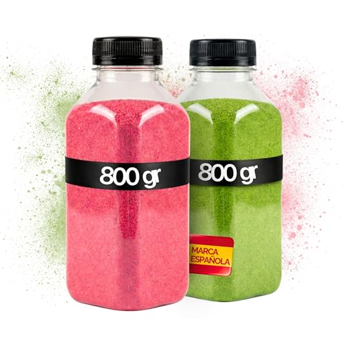 NIRALIS Arena de Colores Set para Ritual Boda, Ceremonia simbólica, decoración y Manualidades, Tonos Combinados para Eventos, Mesa y ambientación - 2 Botes de 800 gr Rosa y Verde